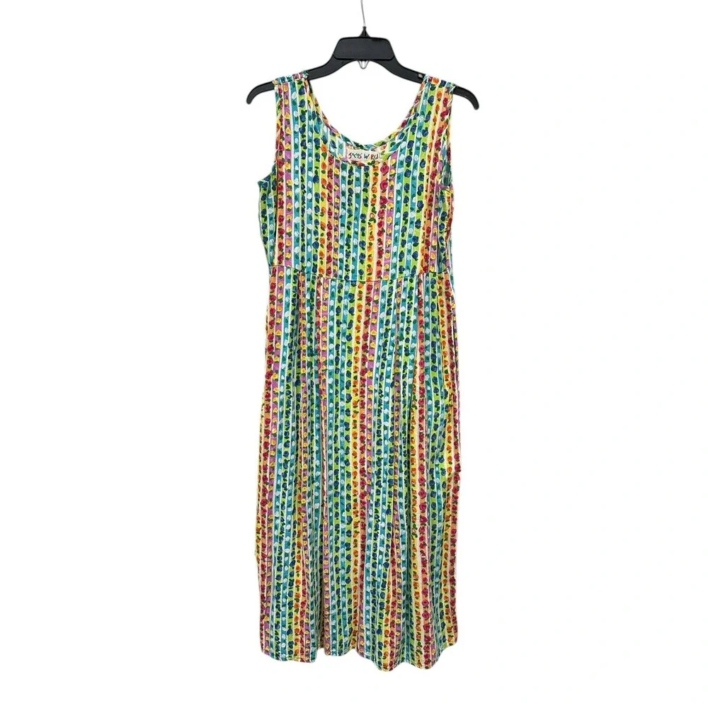 Jams World Dress Womens Small Floral Maxi Pockets Colorful Rainbow 90s #Z6-8 - Picture 7 of 7